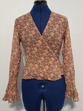 Y2K Pink Paisley Silk Wrap Shirt Size XS